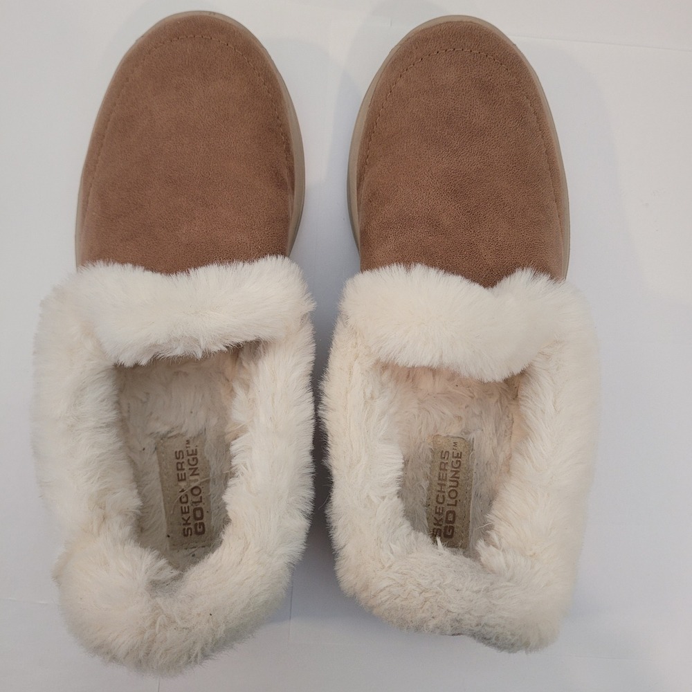 Skechers GO Walk Lounge Mules Women Size 6 Chestnut Brown‎ Faux Fur Trim 175057 - Picture 4 of 8